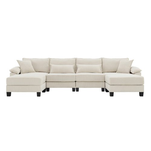 Bellemave® 133" Wide Seat Corduroy Modular Sectional Sofa with Armrest Pillow and Ottomans - Bellemave