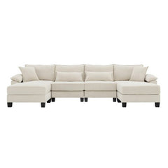 Bellemave® 133" Wide Seat Corduroy Modular Sectional Sofa with Armrest Pillow and Ottomans - Bellemave