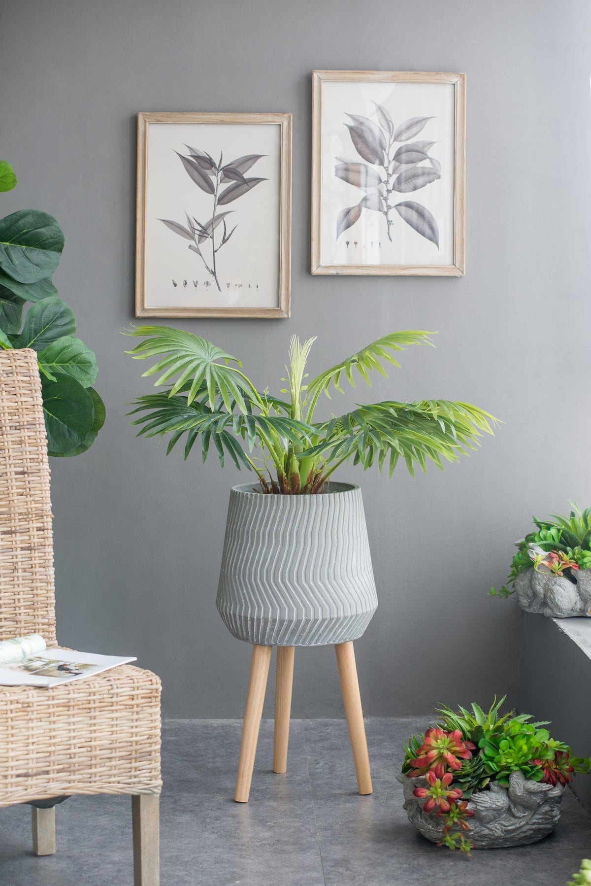 Bellemave® 14.6x14.6x28" Cement and Wood Plant Stand, Indoor Outdoor Plant Holder - Bellemave