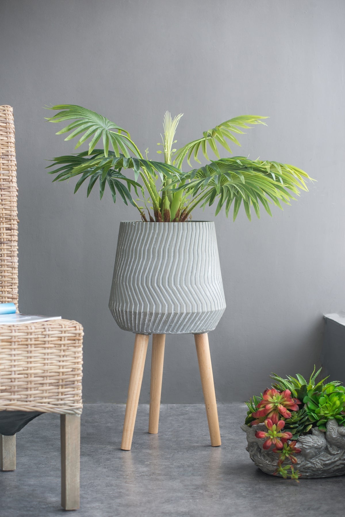 Bellemave® 14.6x14.6x28" Cement and Wood Plant Stand, Indoor Outdoor Plant Holder - Bellemave
