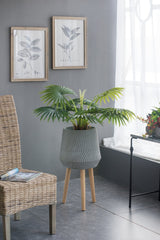 Bellemave® 14.6x14.6x28" Cement and Wood Plant Stand, Indoor Outdoor Plant Holder - Bellemave