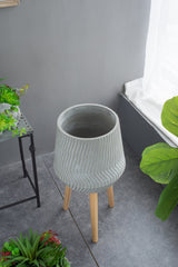 Bellemave® 14.6x14.6x28" Cement and Wood Plant Stand, Indoor Outdoor Plant Holder - Bellemave