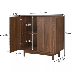 Bellemave® 2 Door Wood Storage Cabinet - Farmhouse Buffet Cabinet with Adjustable Shelves for Small Spaces, Walnut - Bellemave