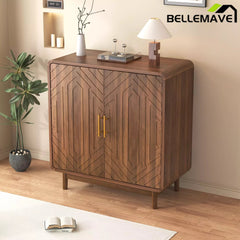 Bellemave® 2 Door Wood Storage Cabinet - Farmhouse Buffet Cabinet with Adjustable Shelves for Small Spaces, Walnut - Bellemave