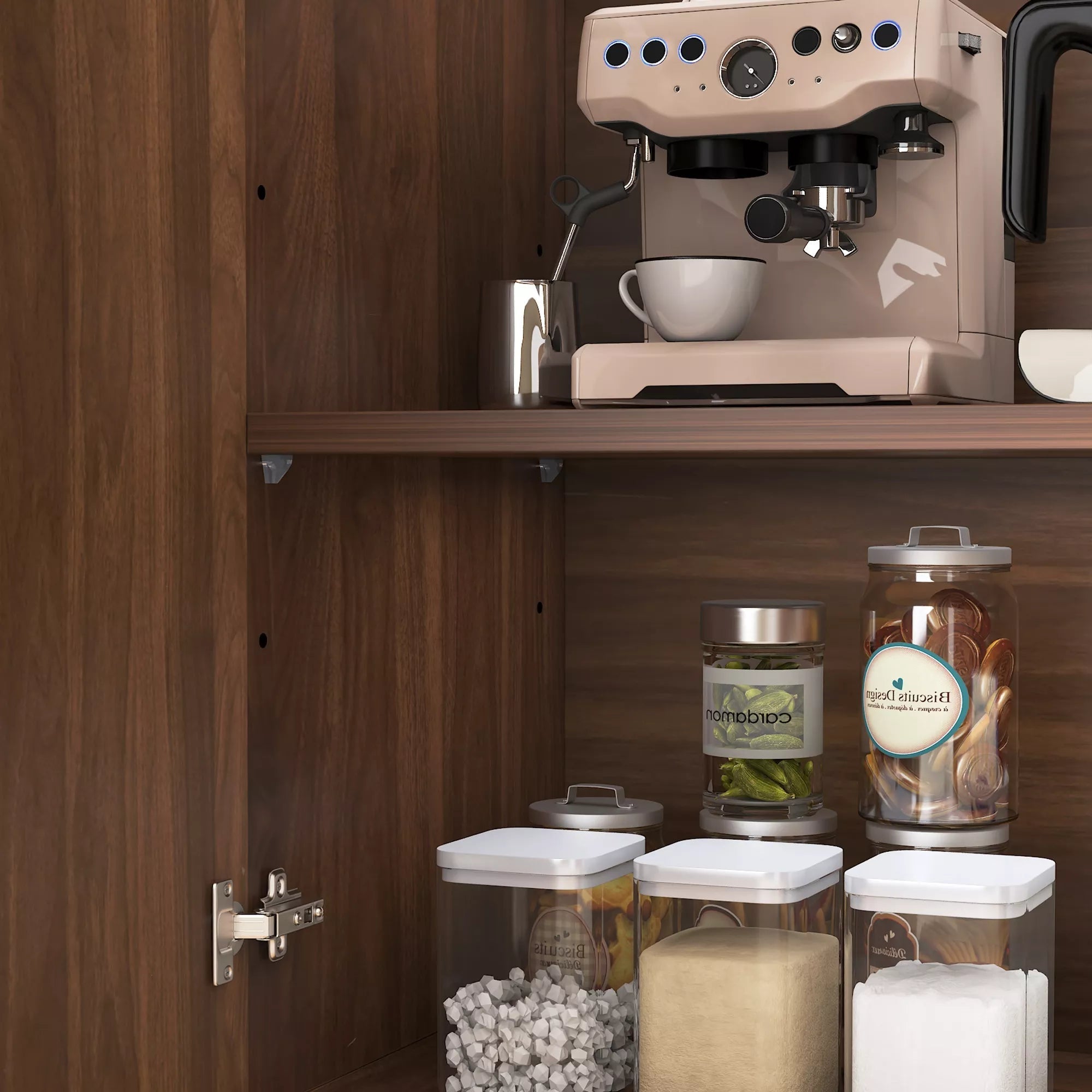 Bellemave® 2 Door Wood Storage Cabinet - Farmhouse Buffet Cabinet with Adjustable Shelves for Small Spaces, Walnut - Bellemave