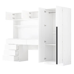 Bellemave® 2 Door Wooden Storage Desk Wardrobe for Bedroom with Shelves and 8 Drawers - Bellemave