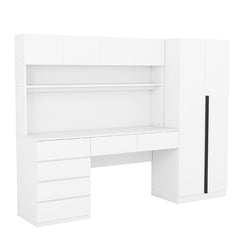 Bellemave® 2 Door Wooden Storage Desk Wardrobe for Bedroom with Shelves and 8 Drawers - Bellemave