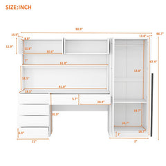 Bellemave® 2 Door Wooden Storage Desk Wardrobe for Bedroom with Shelves and 8 Drawers - Bellemave