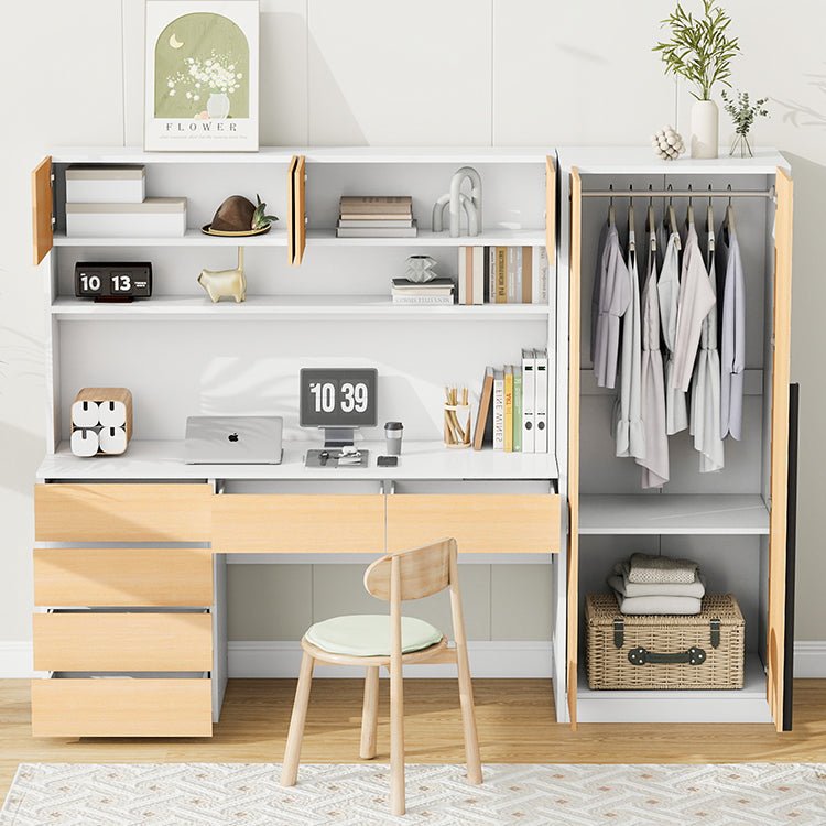 Bellemave® 2 Door Wooden Storage Desk Wardrobe for Bedroom with Shelves and 8 Drawers - Bellemave
