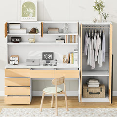 Bellemave® 2 Door Wooden Storage Desk Wardrobe for Bedroom with Shelves and 8 Drawers - Bellemave