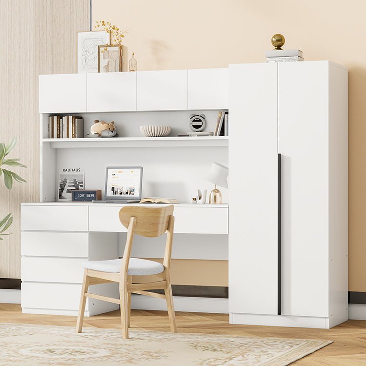 Bellemave® 2 Door Wooden Storage Desk Wardrobe for Bedroom with Shelves and 8 Drawers - Bellemave