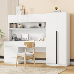Bellemave® 2 Door Wooden Storage Desk Wardrobe for Bedroom with Shelves and 8 Drawers - Bellemave