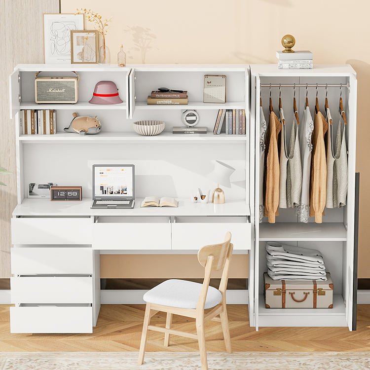 Bellemave® 2 Door Wooden Storage Desk Wardrobe for Bedroom with Shelves and 8 Drawers - Bellemave