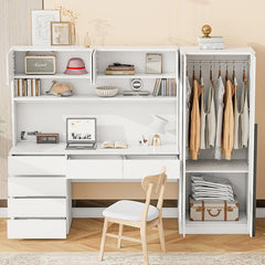 Bellemave® 2 Door Wooden Storage Desk Wardrobe for Bedroom with Shelves and 8 Drawers - Bellemave