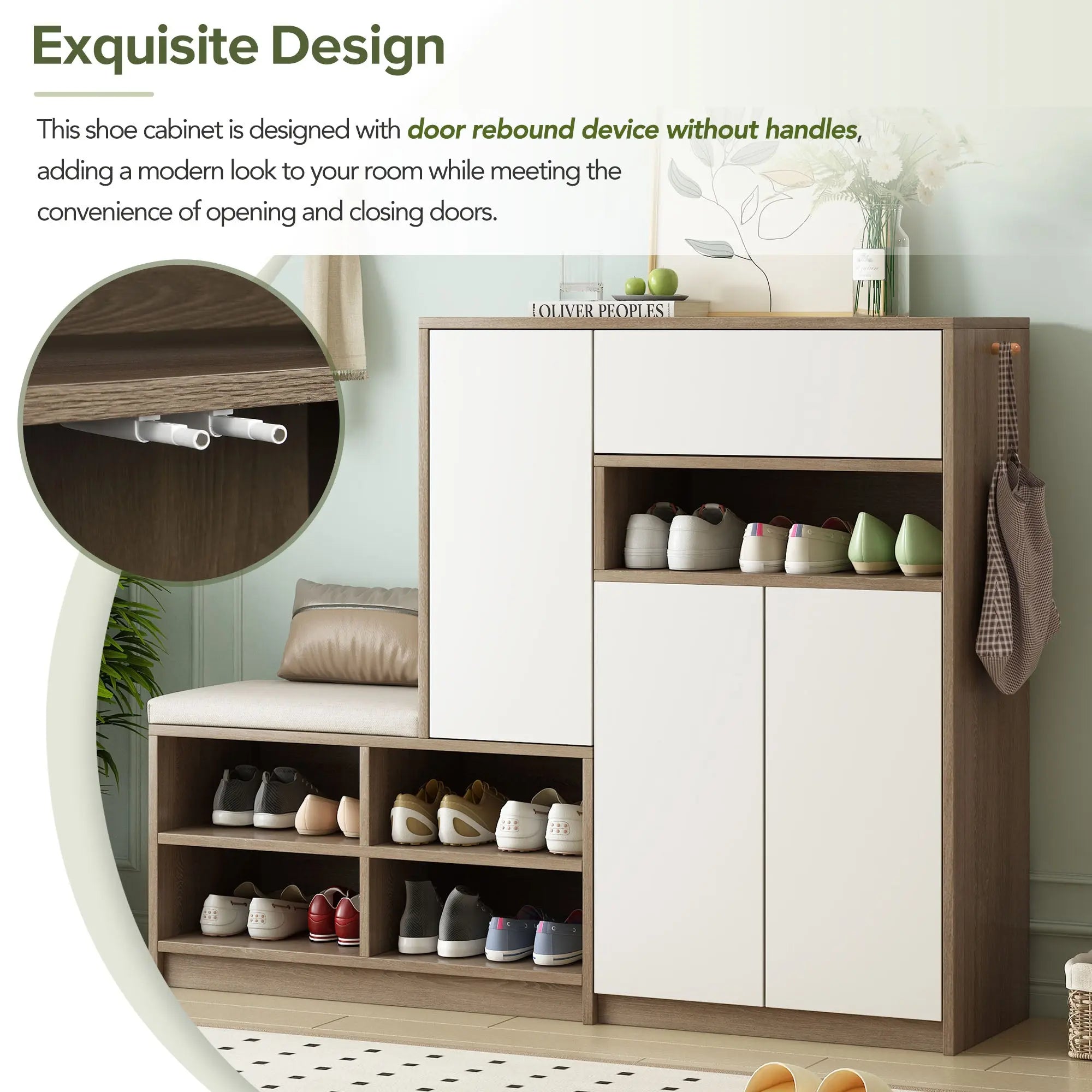 Bellemave® 2 - in - 1 Multi - functional Shoe Rack with Padded Seat and Adjustable Shelves - Bellemave
