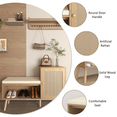Bellemave® 2 - in - 1 Natural Rattan Shoe Cabinet with 2 Adjustable Shelves and Removable Seat Cushion - Bellemave