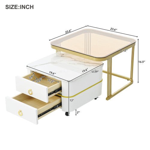 Bellemave® 2 - in - 1 Square Nesting Coffee Table with Wheels and Drawers - Bellemave