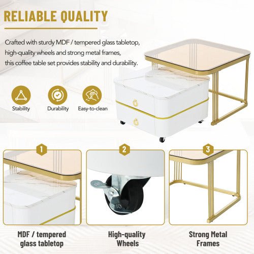 Bellemave® 2 - in - 1 Square Nesting Coffee Table with Wheels and Drawers - Bellemave