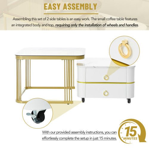 Bellemave® 2 - in - 1 Square Nesting Coffee Table with Wheels and Drawers - Bellemave