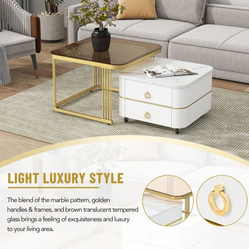Bellemave® 2 - in - 1 Square Nesting Coffee Table with Wheels and Drawers - Bellemave
