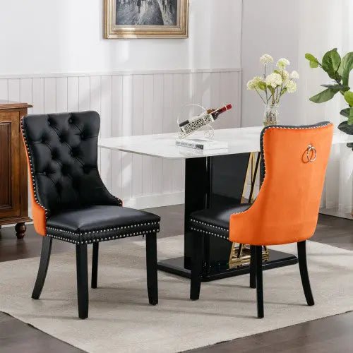 Bellemave® 2 - Pcs Set Modern High - end Tufted Solid Wood Contemporary PU and Velvet Upholstered Dining Chair with Wood Legs Nailhead Trim - Bellemave