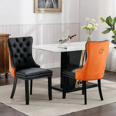 Bellemave® 2 - Pcs Set Modern High - end Tufted Solid Wood Contemporary PU and Velvet Upholstered Dining Chair with Wood Legs Nailhead Trim - Bellemave