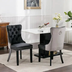 Bellemave® 2 - Pcs Set Modern High - end Tufted Solid Wood Contemporary PU and Velvet Upholstered Dining Chair with Wood Legs Nailhead Trim - Bellemave