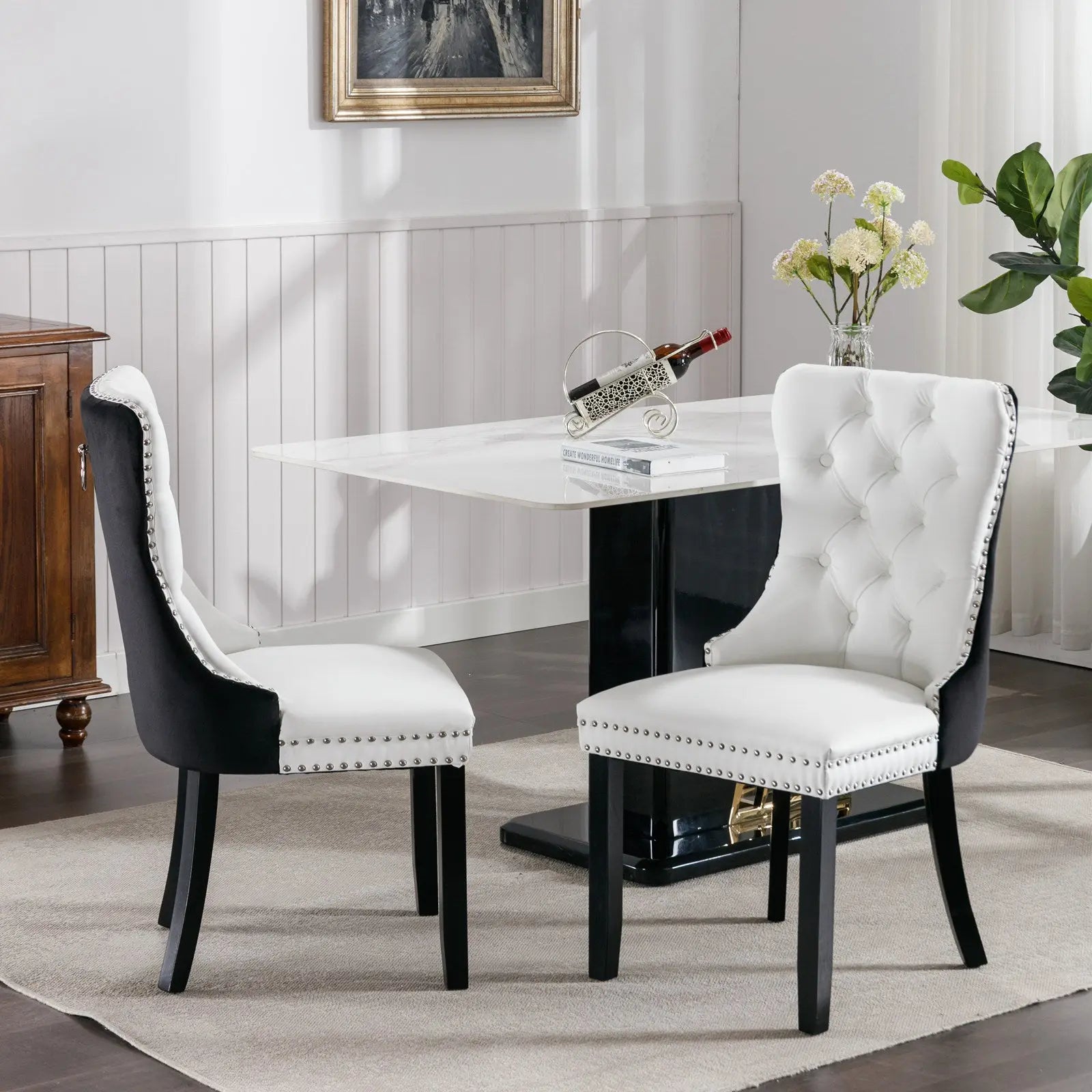 Bellemave® 2 - Pcs Set Modern High - end Tufted Solid Wood Contemporary PU and Velvet Upholstered Dining Chair with Wood Legs Nailhead Trim - Bellemave