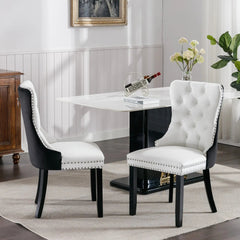 Bellemave® 2 - Pcs Set Modern High - end Tufted Solid Wood Contemporary PU and Velvet Upholstered Dining Chair with Wood Legs Nailhead Trim - Bellemave