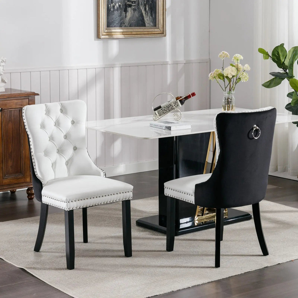 Bellemave® 2 - Pcs Set Modern High - end Tufted Solid Wood Contemporary PU and Velvet Upholstered Dining Chair with Wood Legs Nailhead Trim - Bellemave