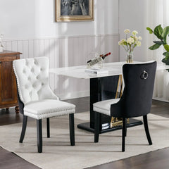 Bellemave® 2 - Pcs Set Modern High - end Tufted Solid Wood Contemporary PU and Velvet Upholstered Dining Chair with Wood Legs Nailhead Trim - Bellemave