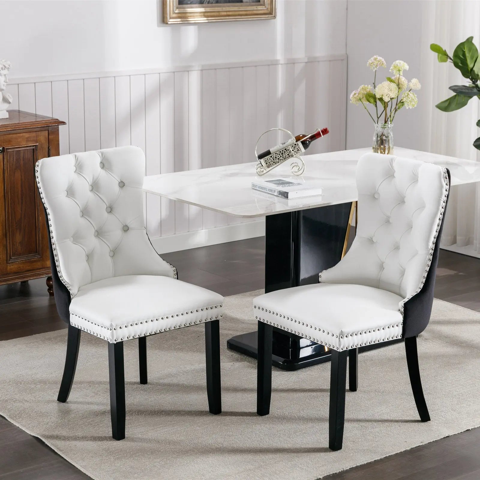 Bellemave® 2 - Pcs Set Modern High - end Tufted Solid Wood Contemporary PU and Velvet Upholstered Dining Chair with Wood Legs Nailhead Trim - Bellemave