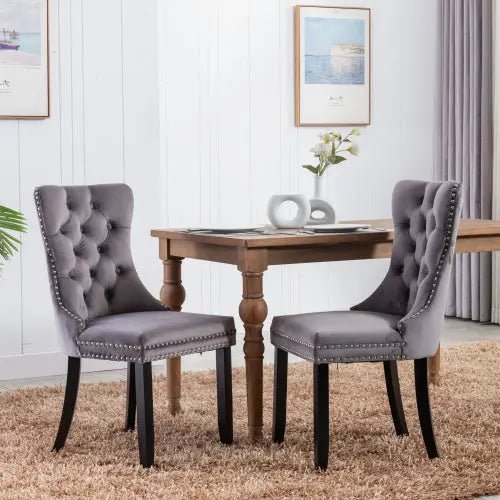 Bellemave® 2 - Pcs Set Modern High - end Tufted Solid Wood Contemporary Velvet Upholstered Dining Chair with Wood Legs Nailhead Trim - Bellemave