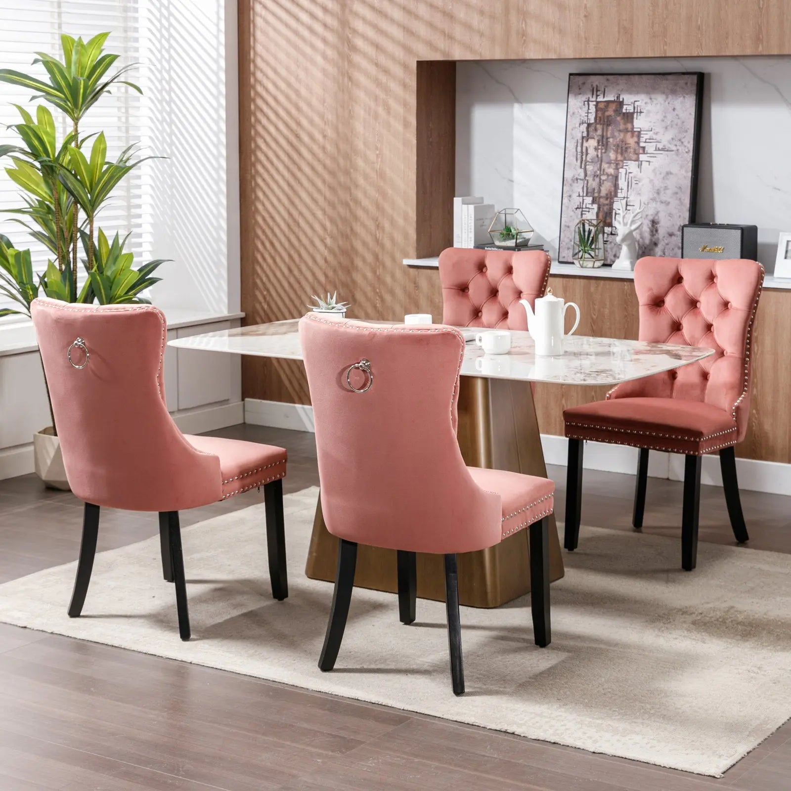 Bellemave® 2 - Pcs Set Modern High - end Tufted Solid Wood Contemporary Velvet Upholstered Dining Chair with Wood Legs Nailhead Trim - Bellemave