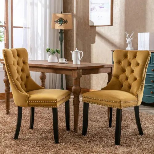Bellemave® 2 - Pcs Set Modern High - end Tufted Solid Wood Contemporary Velvet Upholstered Dining Chair with Wood Legs Nailhead Trim - Bellemave