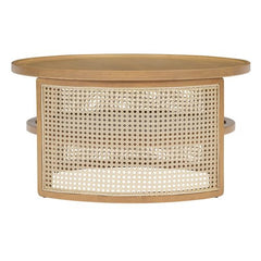 Bellemave® 2 - Tiered Round Natural Wood Coffee Table with Storage Rattan Base - Bellemave