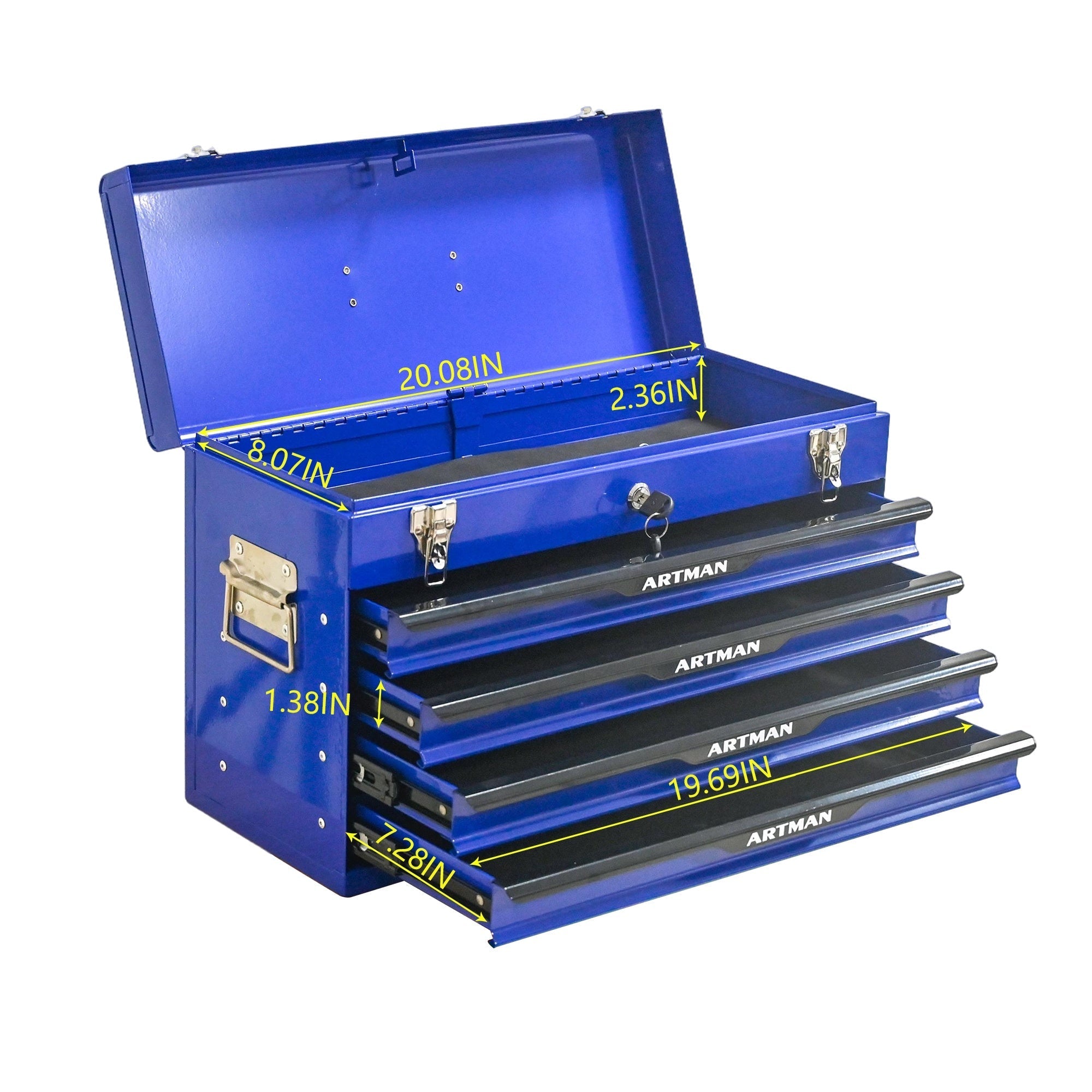 Bellemave® 20 - inch Steel Portable Tool Box With Drawers - Tool Storage Box Organizer With Metal Lock Closure Device - Powder - coated Tool Storage Cabinet - Bellemave