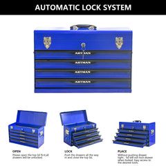 Bellemave® 20 - inch Steel Portable Tool Box With Drawers - Tool Storage Box Organizer With Metal Lock Closure Device - Powder - coated Tool Storage Cabinet - Bellemave