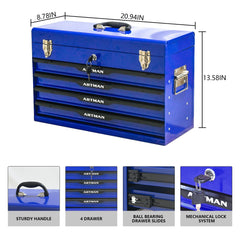Bellemave® 20 - inch Steel Portable Tool Box With Drawers - Tool Storage Box Organizer With Metal Lock Closure Device - Powder - coated Tool Storage Cabinet - Bellemave