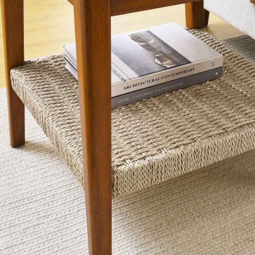 Bellemave® 23" Mid - Century Side Table with Woven Shelf - Bellemave