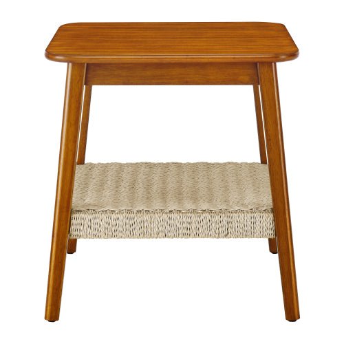 Bellemave® 23" Mid - Century Side Table with Woven Shelf - Bellemave