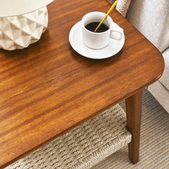 Bellemave® 23" Mid - Century Side Table with Woven Shelf - Bellemave