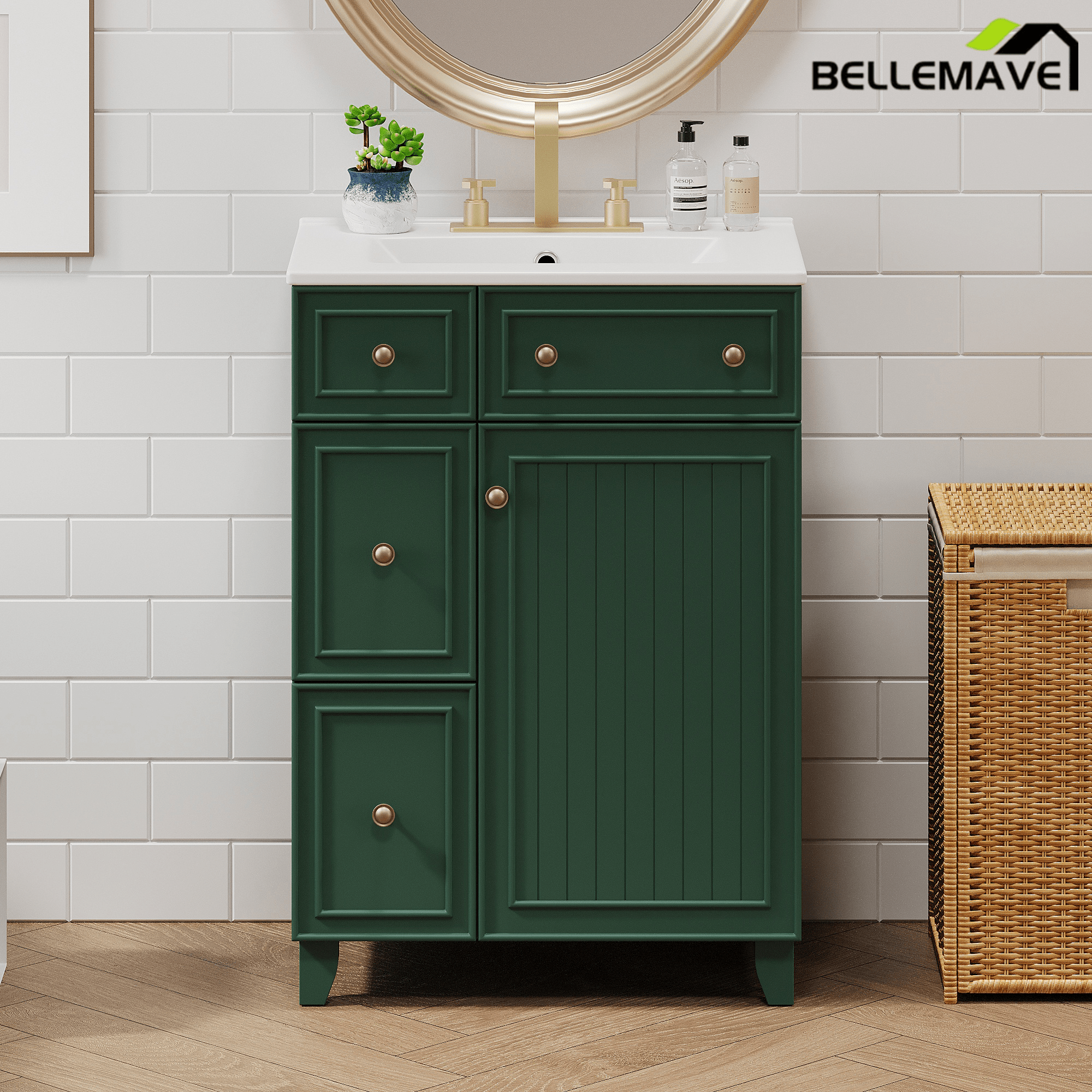 Bellemave® 24'' Bathroom Vanity Cabinet with Ceramic Sink, 2 Drawers, 1 Door - Bellemave