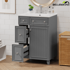 Bellemave® 24'' Bathroom Vanity Cabinet with Ceramic Sink, 2 Drawers, 1 Door - Bellemave