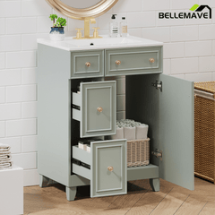 Bellemave® 24'' Bathroom Vanity Cabinet with Ceramic Sink, 2 Drawers, 1 Door - Bellemave