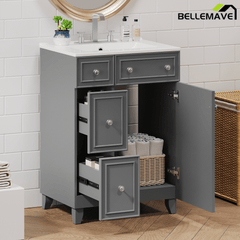 Bellemave® 24'' Bathroom Vanity Cabinet with Ceramic Sink, 2 Drawers, 1 Door - Bellemave