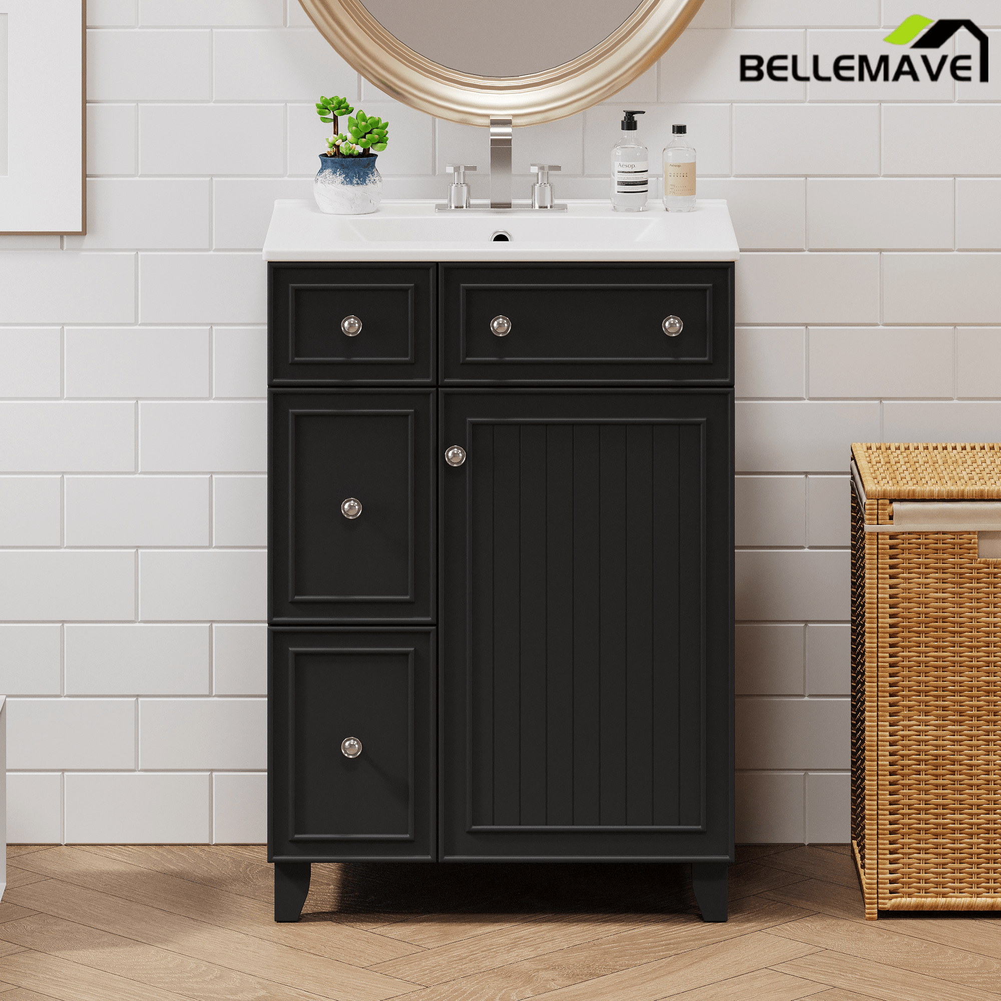 Bellemave® 24'' Bathroom Vanity Cabinet with Ceramic Sink, 2 Drawers, 1 Door - Bellemave