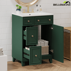 Bellemave® 24'' Bathroom Vanity Cabinet with Ceramic Sink, 2 Drawers, 1 Door - Bellemave