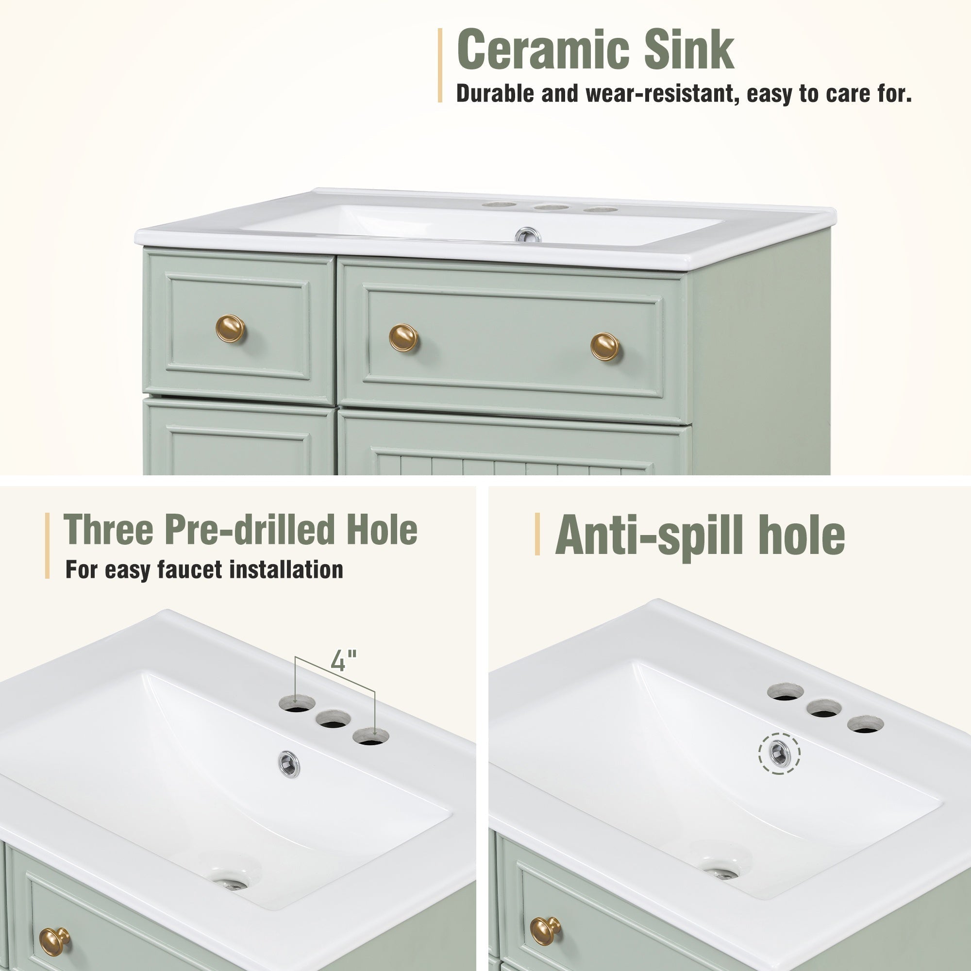 Bellemave® 24'' Bathroom Vanity Cabinet with Ceramic Sink, 2 Drawers, 1 Door - Bellemave