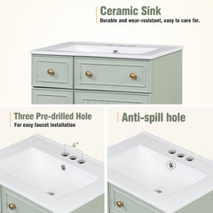 Bellemave® 24'' Bathroom Vanity Cabinet with Ceramic Sink, 2 Drawers, 1 Door - Bellemave